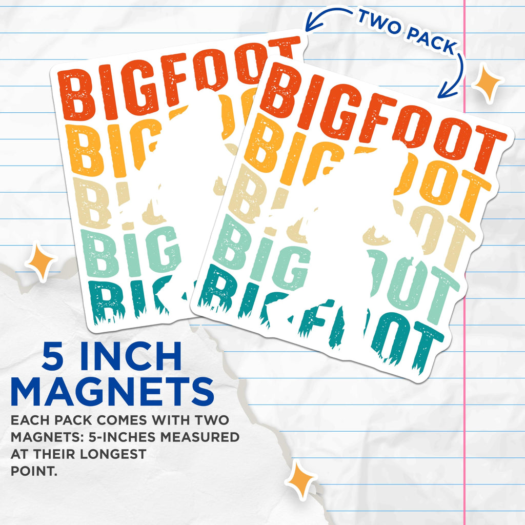 (2 Pack) Bigfoot Magnets - Sasquatch Fridge Magnets - Cryptozoology Home Decor - 5" On Longest Side - Premium Magnet - for Cars, Refrigerators, Toolboxes, Lockers - Made in USA - MAG18673