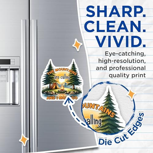 (2 Pack) The Mountains are Calling Magnets - Campfire Magnets - Outdoor Adventure Magnets - 5" On Longest Side - for Cars, Refrigerators, Toolboxes, Lockers - Made in USA BMCS3270