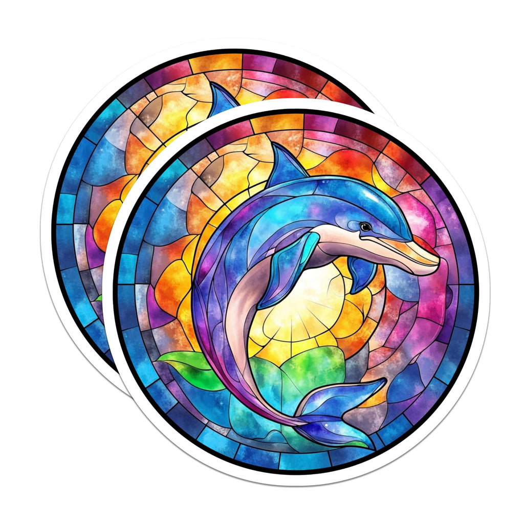 (2 Pack) Stained Glass Dolphin Magnets - Vibrant Ocean Animal Art - Colorful Marine Life Decor - 5 Inches On Longest Side - Thick Durable Magnet - Made in USA - MAG23486