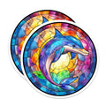 (2 Pack) Stained Glass Dolphin Magnets - Vibrant Ocean Animal Art - Colorful Marine Life Decor - 5 Inches On Longest Side - Thick Durable Magnet - Made in USA - MAG23486