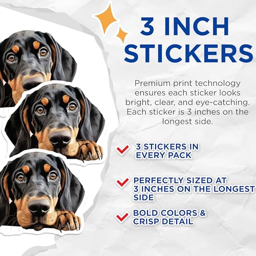 (3 Pack) Bluetick Coonhound Decals - Dog Breed Stickers - Laptop Decals - 3 Inches On Longest Side - Easy Peel & Apply - Made in USA - 3MCS8636
