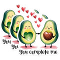 (3 Pack) Avocado Love Decals - You Complete Me - Cute Foodie Stickers - 3 Inches On Longest Side - Easy Peel & Apply - Made in USA - 3MCS7149