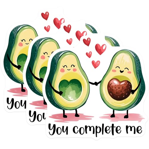 (3 Pack) Avocado Love Decals - You Complete Me - Cute Foodie Stickers - 3 Inches On Longest Side - Easy Peel & Apply - Made in USA - 3MCS7149