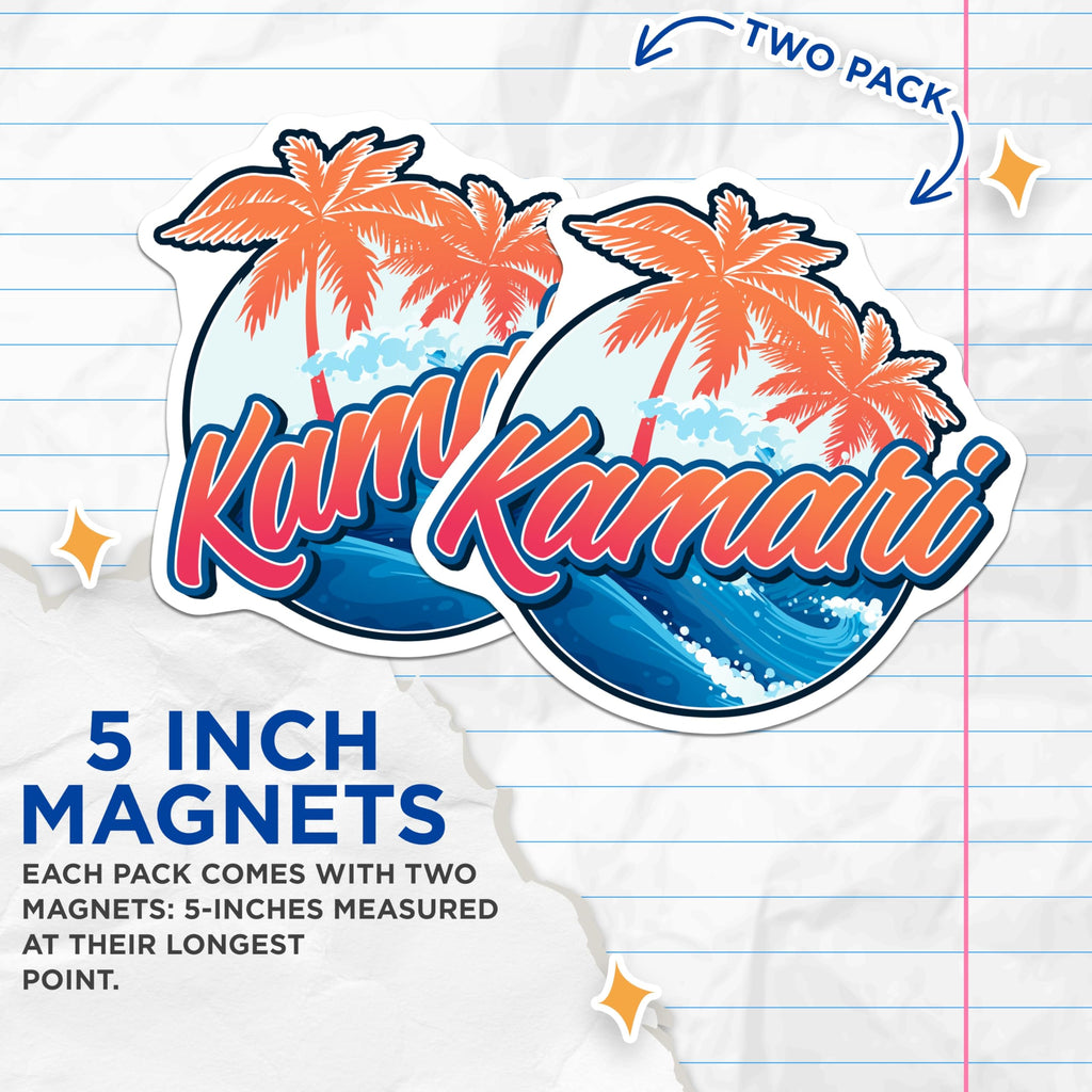 (2 Pack) Kamari Greece Magnets - Palm Tree - Beach Ocean Vacation Souvenir - 5" On Longest Side - Premium Magnet - for Cars, Refrigerators, Toolboxes, Lockers - Made in USA - MAG18745