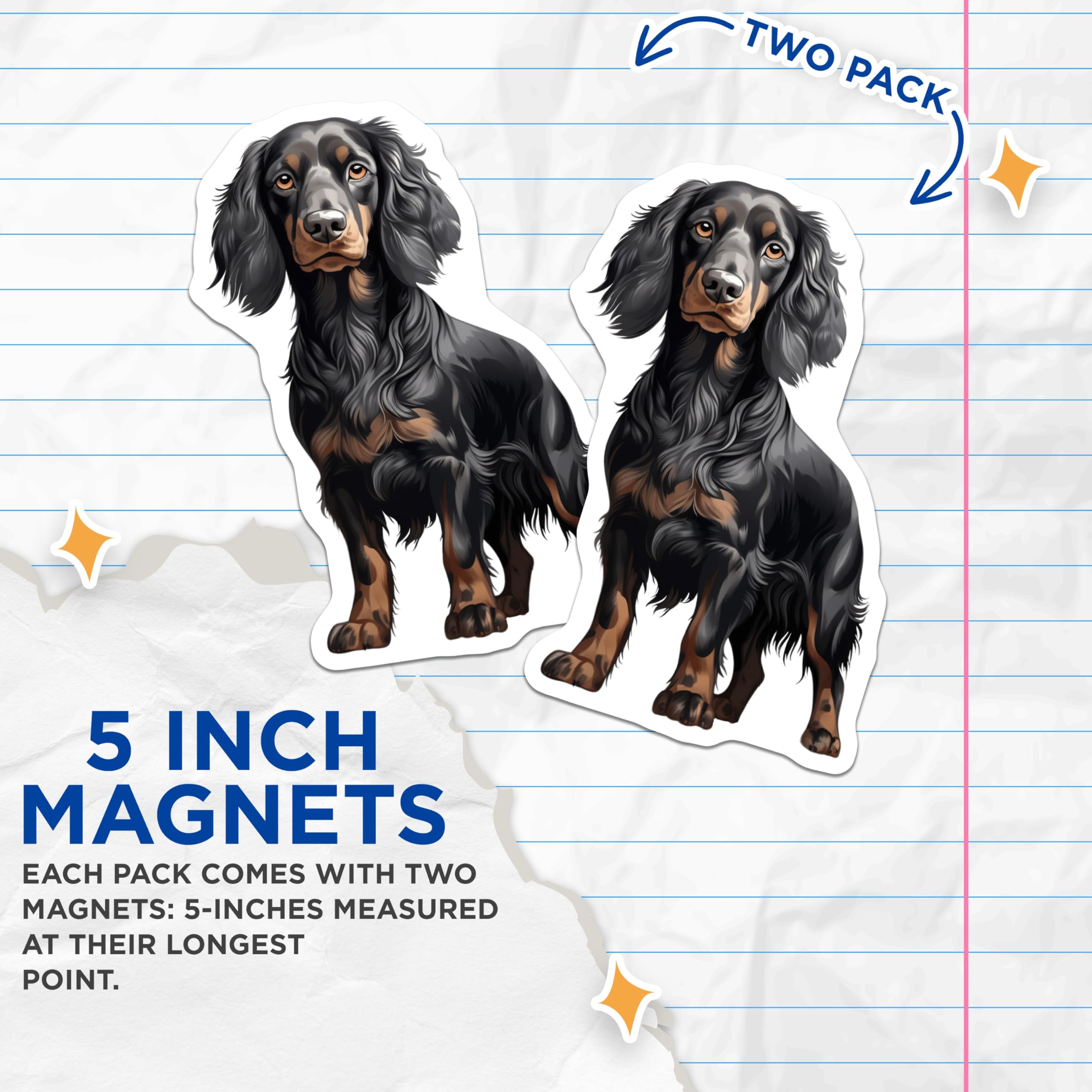 (2 Pack) Black Tan Long Haired Dachshund Magnets - Detailed Dog Art - Pet Lover Fridge Decor - 5 Inches On Longest Side - Thick Durable Magnet - Made in USA - MAG26636
