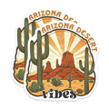(2 Pack) Arizona Desert Vibes Stickers - Sunburst Desert Cacti Art - Southwest Landscape Stickers - 5" On Longest Side - Sticks to Smooth Flat Surfaces - Made in USA - BMCS4314