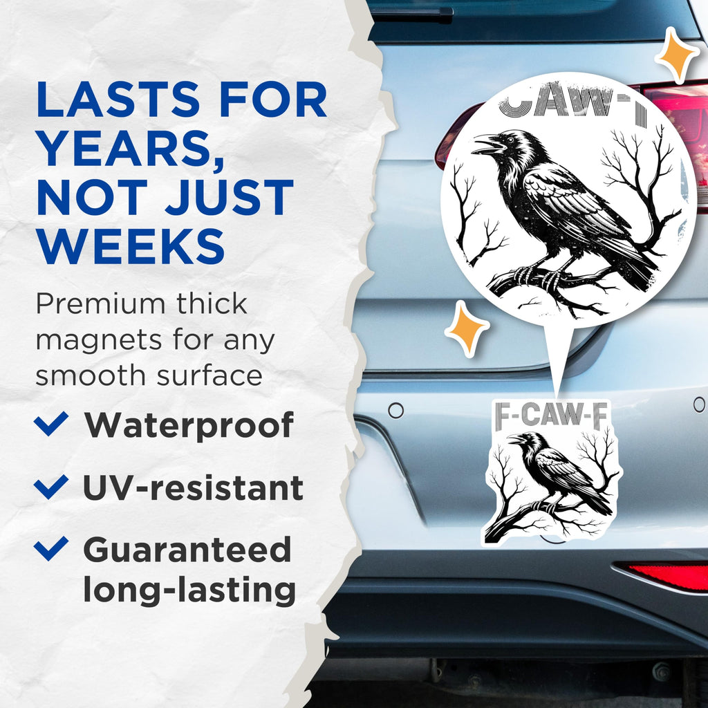 (2 Pack) Raven Magnets - Gothic Home Decor - F-CAW-F Crow Art - 5" On Longest Side - Premium Magnet - for Cars, Refrigerators, Toolboxes, Lockers - Made in USA - MAG14671