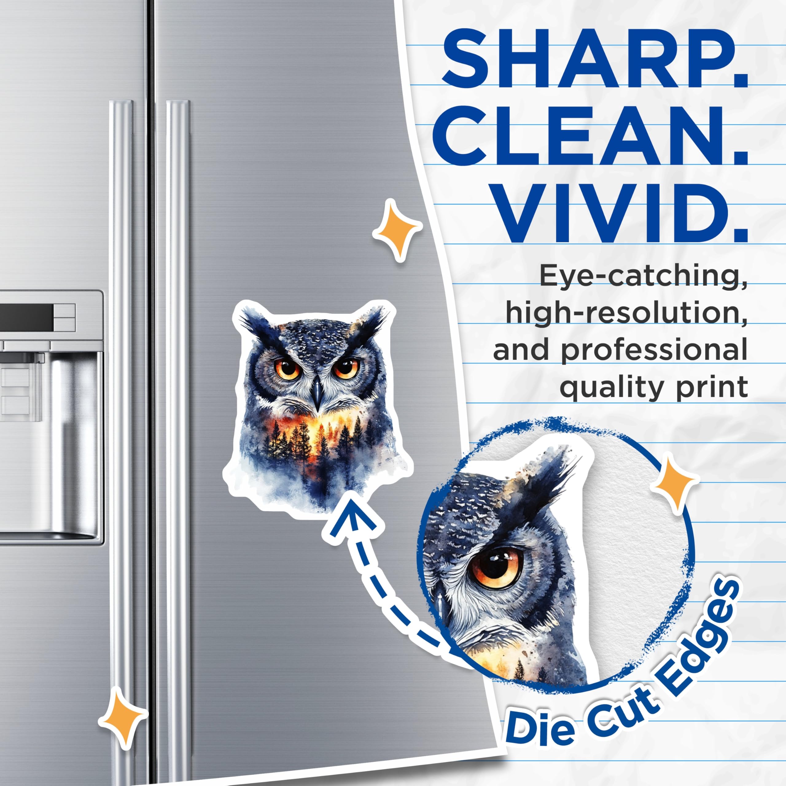 (2 Pack) Owl Face Magnets - Forest Scene Artwork - Home Decor - 5" On Longest Side - Premium Magnet - for Cars, Refrigerators, Toolboxes, Lockers - Made in USA - MAG14267
