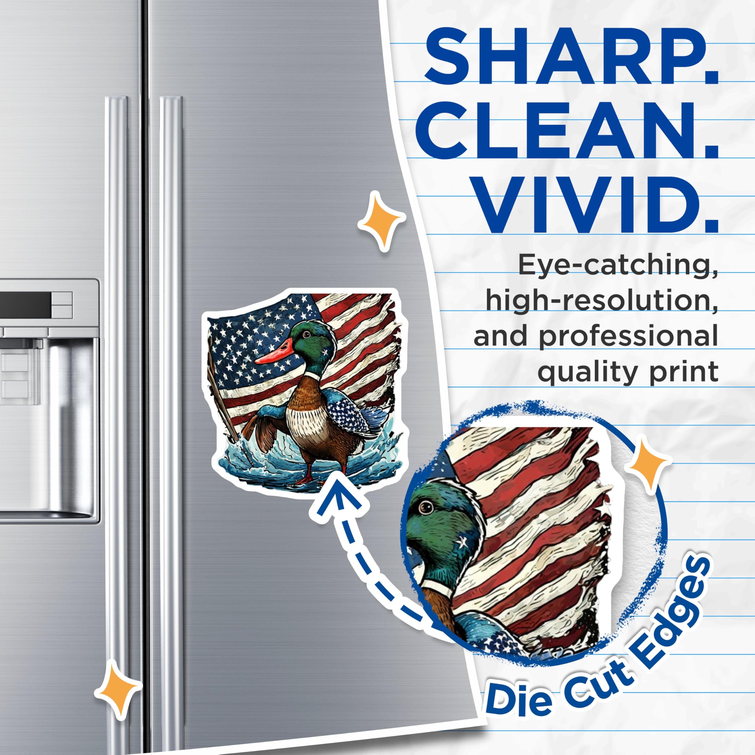 (2 Pack) Mallard Duck Magnets - American Flag Wildlife Outdoor Decor - Patriotic Fridge Refrigerator Locker Kitchen Art - 5 Inches On Longest Side - Thick Durable Magnet - Made in USA - MAG22257