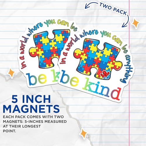 (2 Pack) Be Kind Magnets Magnets - Puzzle Piece Design - 5" On Longest Side - Made in USA - Sticks to Refrigerators & Metal Surfaces - MAG8597