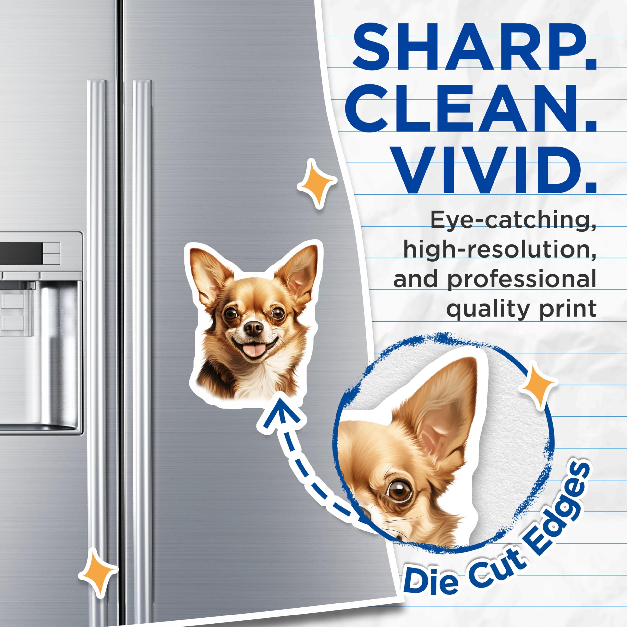(2 Pack) Happy Chihuahua Magnets - Smiling Dog Decor - Pet Lover Collectible - 5 Inches On Longest Side - Thick Durable Magnet - Made in USA - MAG23436