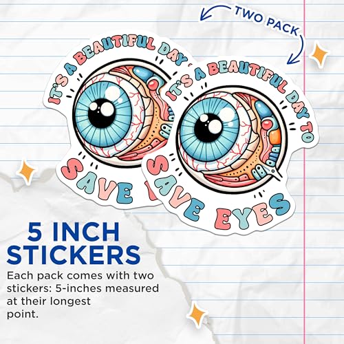 (2 Pack) Beautiful Day Stickers - Save Eyes - Inspirational Eye Art - 5" On Longest Side - Sticks to Smooth Flat Surfaces - Made in USA - BMCS8091