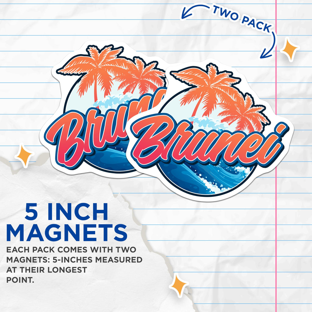 (2 Pack) Brunei Magnets - Travel Souvenir Magnet - Island Country Decoration - 5" On Longest Side - Premium Magnet - for Cars, Refrigerators, Toolboxes, Lockers - Made in USA - MAG17973