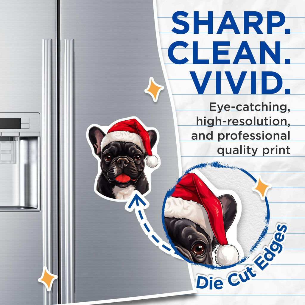 (2 Pack) French Bulldog Magnets - Santa Hat Dog Decor - Festive Christmas Pet Art - 5 Inches On Longest Side - Thick Durable Magnet - Made in USA - MAG24860