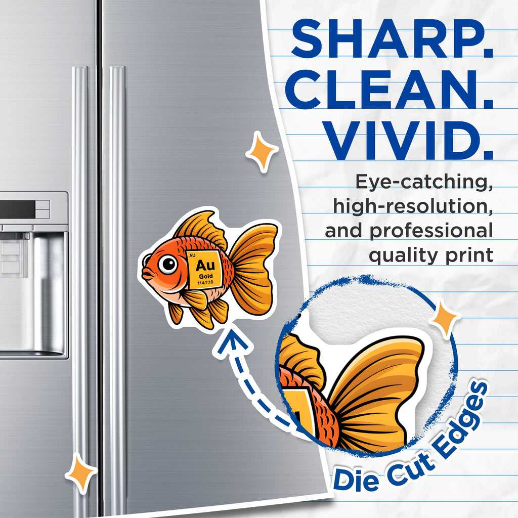 (2 Pack) Goldfish Au Gold Magnets - Science Teacher Decor - Chemist Student Cute Animal Pun Refrigerator Magnet - 5 Inches On Longest Side - Thick Durable Magnet - Made in USA - MAG36602