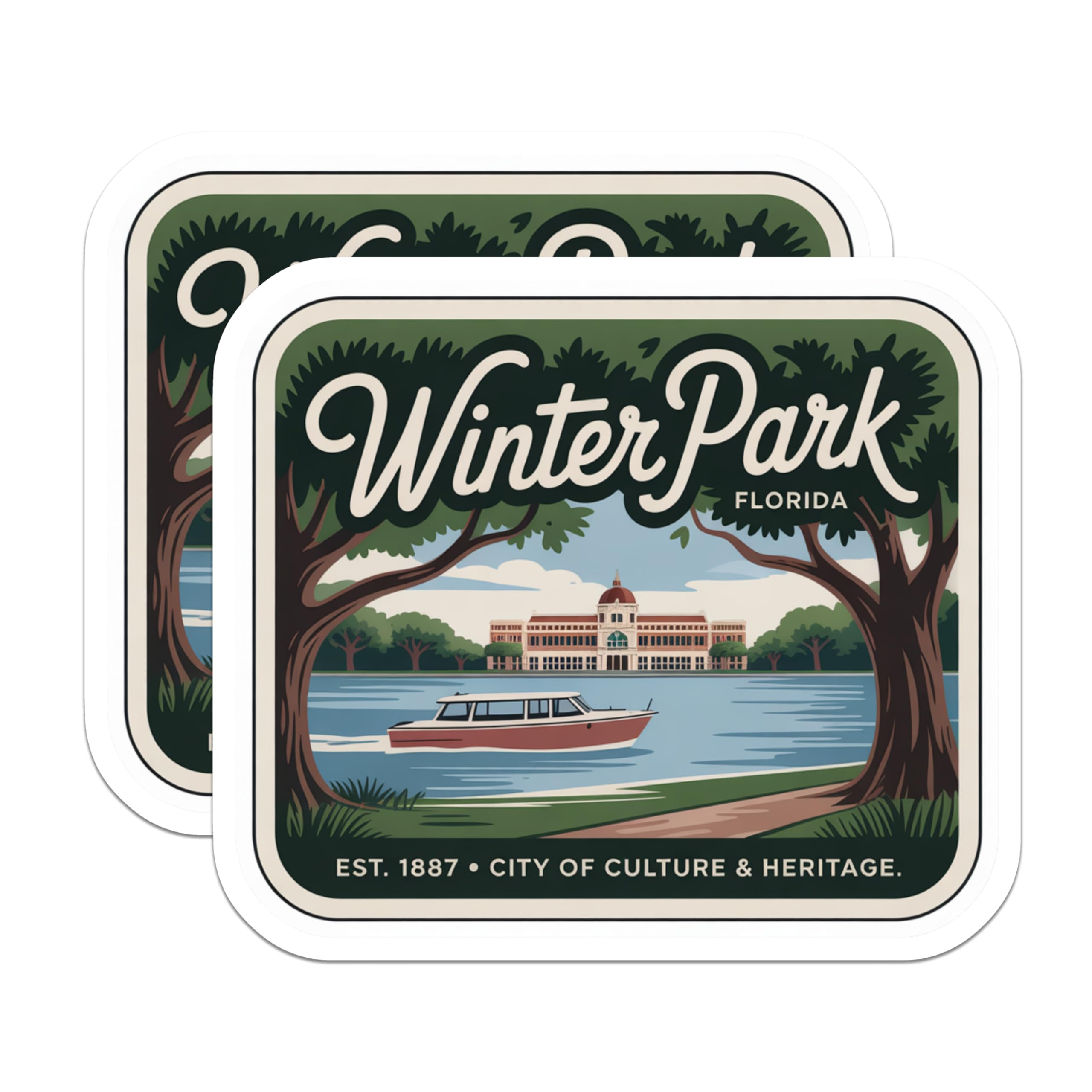 (2 Pack) Winter Park Florida Stickers - Travel Stickers - Florida Souvenir - 5" On Longest Side - Sticks to Smooth Flat Surfaces - Made in USA - BMCS18918