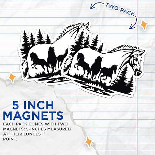 (2 Pack) Horse Magnets - Nature Scene Magnet - Forest Horse Artwork - 5" On Longest Side - for Cars, Fridges, Toolboxes - Made in USA - MAG4568