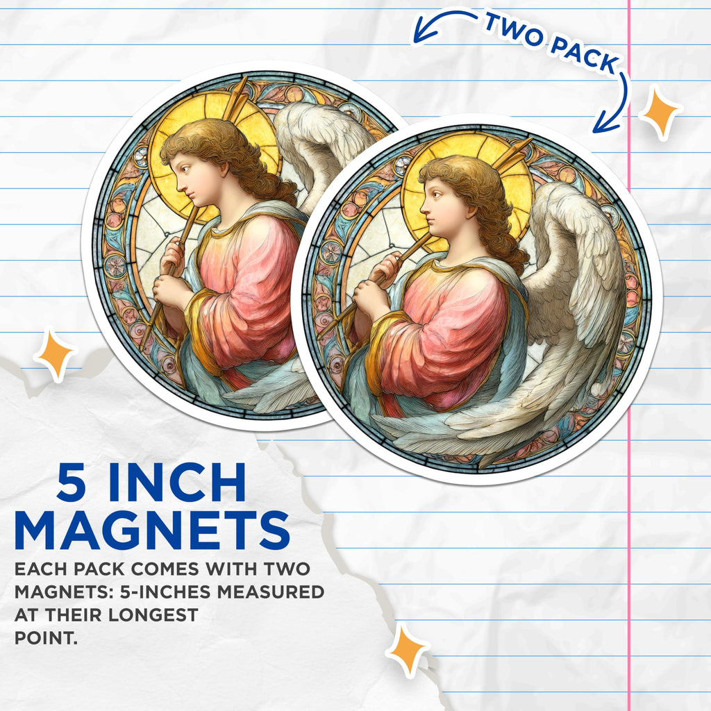 (2 Pack) Angel Magnets - Stained Glass Style - Religious Home Decor - 5" On Longest Side - Premium Magnet - for Cars, Refrigerators, Toolboxes, Lockers - Made in USA - MAG14613