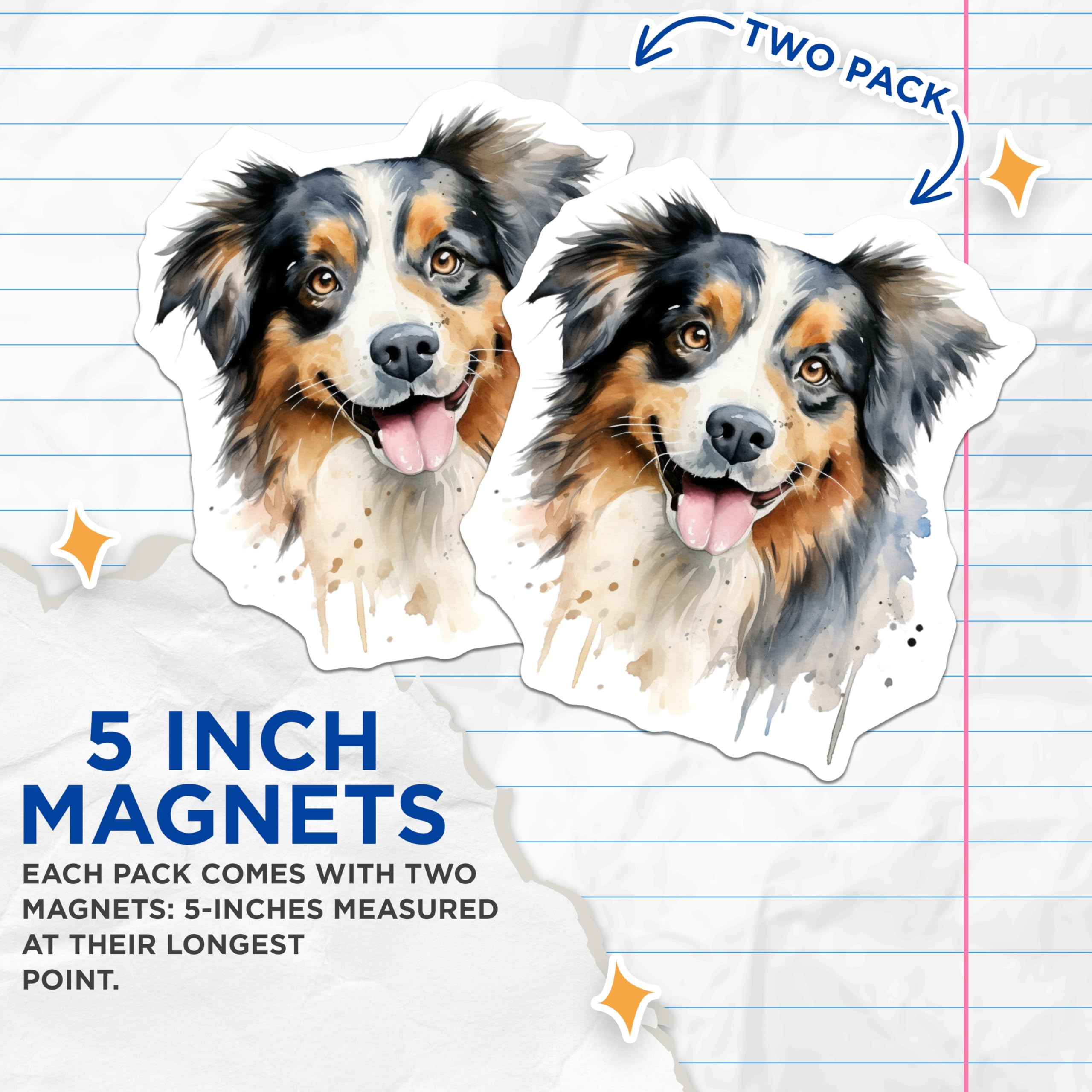 (2 Pack) Australian Shepherd Magnets - Watercolor Dog Art - Dog Mom Decor - 5 Inches On Longest Side - Thick Durable Magnet - Made in USA - MAG27205