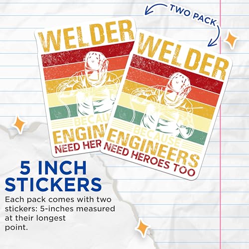(2 Pack) Welder Stickers - Engineers Need Heroes Too - Welding Decals - 5" On Longest Side - Sticks to Smooth Flat Surfaces - Made in USA - BMCS6322