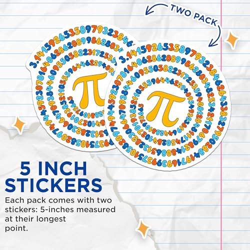 (2 Pack) Pi Day Math Stickers - Geeky Number Spiral - Mathematical Symbol - 5" On Longest Side - Sticks to Smooth Flat Surfaces - Made in USA - BMCS8169