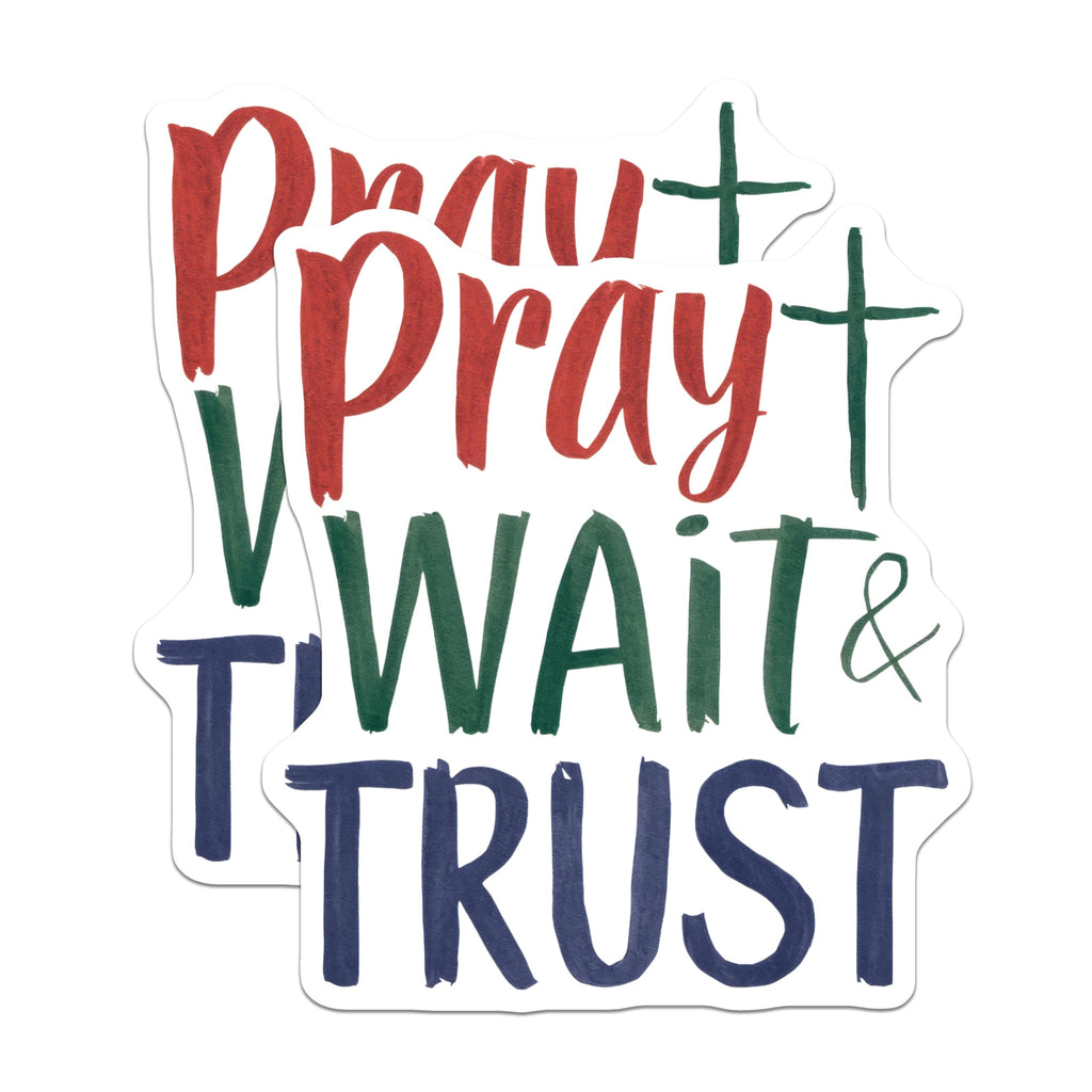 (2 Pack) Christian Faith Magnets - Pray Wait Trust - Inspirational Religious Decor - 5" On Longest Side - Premium Magnet - for Cars, Refrigerators, Toolboxes, Lockers - Made in USA - MAG14979