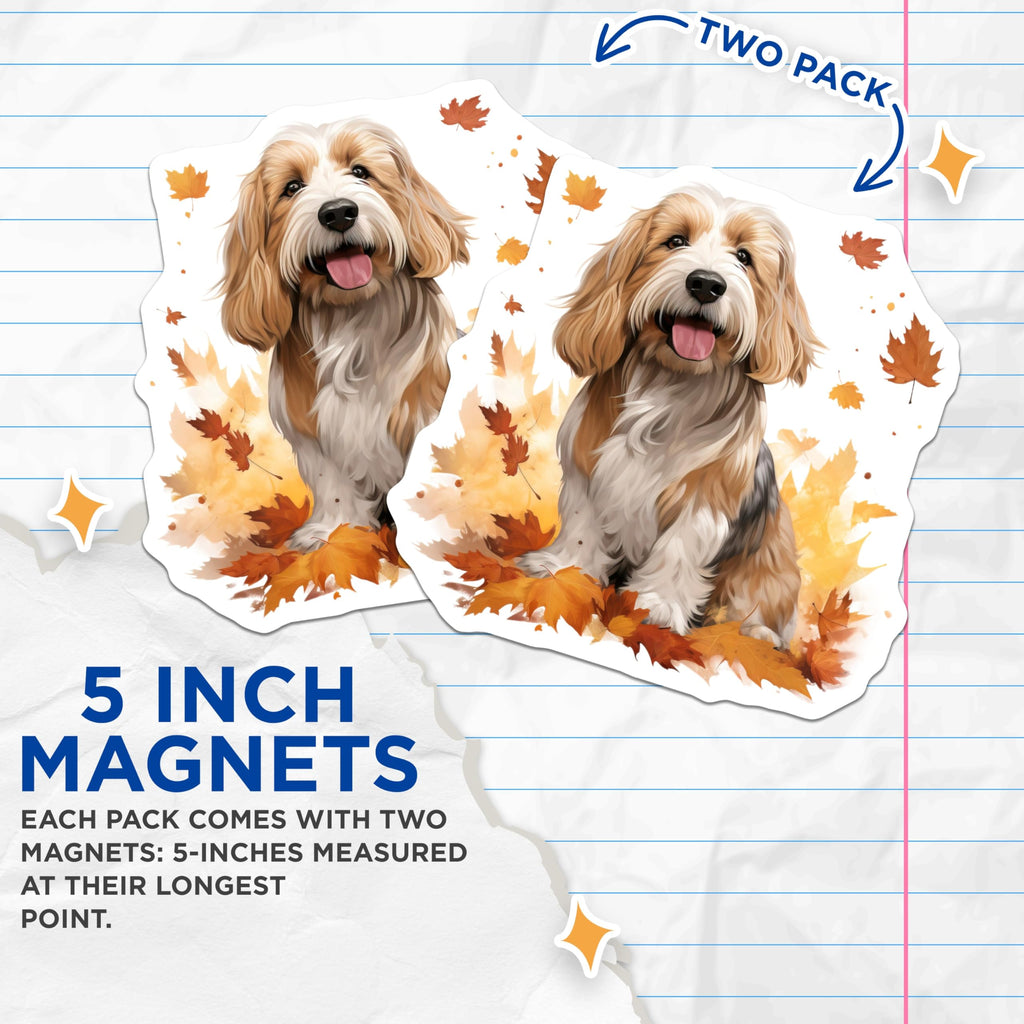 (2 Pack) Autumn Dog Fall Decor Magnets - Cozy Pet Lover Kitchen - Happy Foliage Refrigerator Art - 5 Inches On Longest Side - Thick Durable Magnet - Made in USA - MAG28507