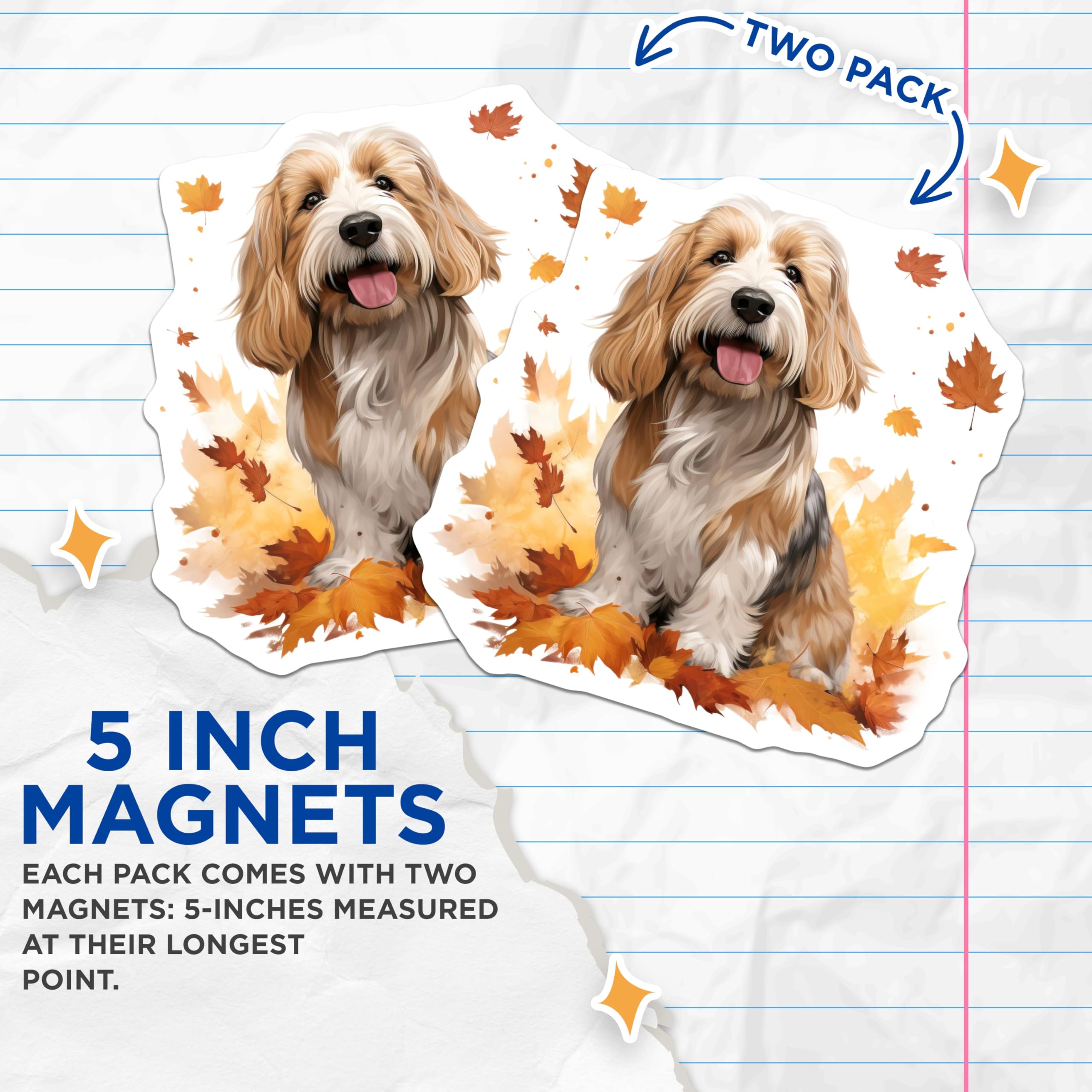 (2 Pack) Autumn Dog Fall Decor Magnets - Cozy Pet Lover Kitchen - Happy Foliage Refrigerator Art - 5 Inches On Longest Side - Thick Durable Magnet - Made in USA - MAG28507