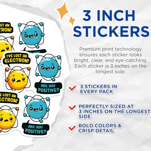 (3 Pack) Atom Decals - Funny Science - Chemistry Pun Decals - 3 Inches On Longest Side - Easy Peel & Apply - Made in USA - 3MCS6781