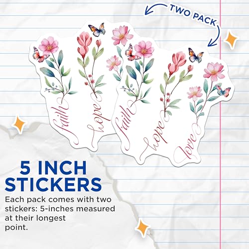 (2 Pack) Faith Hope Love Stickers - Motivational Butterfly Decals - 5" On Longest Side - Sticks to Smooth Flat Surfaces - Made in USA - BMCS8574 - BMCS8574