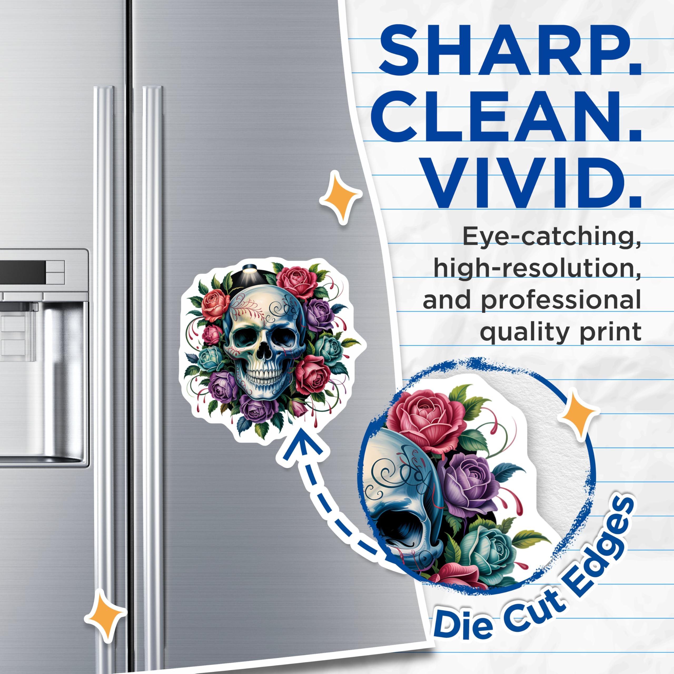 (2 Pack) Sugar Skull Roses Magnets - Dia de Los Muertos Art - Gothic Floral Decor - 5 Inches On Longest Side - Thick Durable Magnet - Made in USA - MAG21171