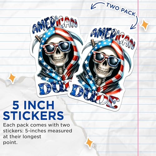 (2 Pack) American Dude Stickers - Patriotic Skull - Cool American Flag - 5" On Longest Side - Sticks to Smooth Flat Surfaces - Made in USA - BMCS7920