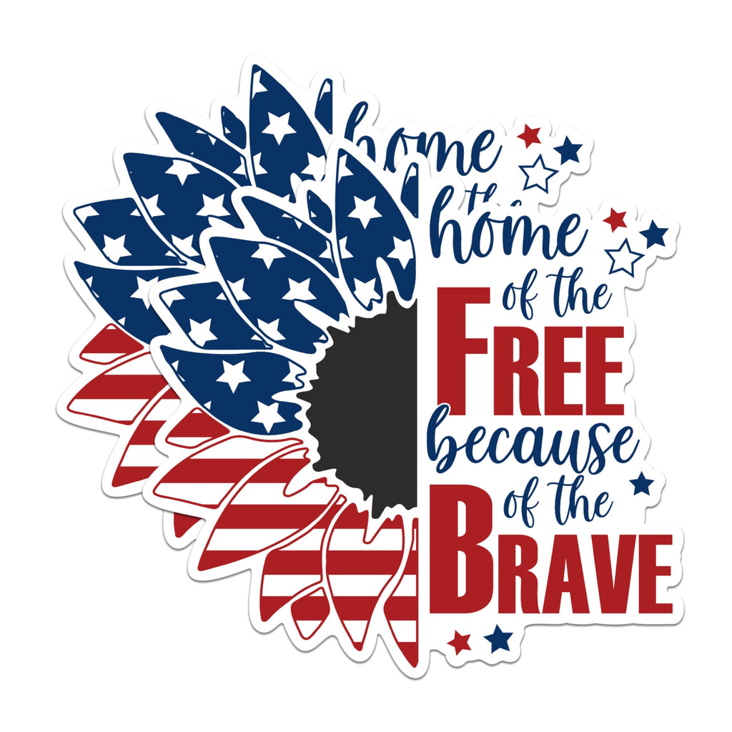 (2 Pack) Home of The Free Stickers - Patriotic Quote Stickers - American Flag Sunflower Decal - 5" On Longest Side - Sticks to Any Smooth Flat Surface - Made in USA - BMCS2958