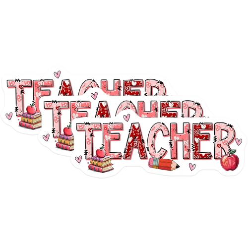 (3 Pack) Teacher Decals - Teacher Appreciation - Heart Decals - 3 Inches On Longest Side - Easy Peel & Apply - Made in USA - 3MCS6409
