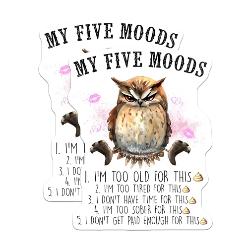 (2 Pack) My Five Moods Magnets - Funny Owl Moods - Humorous Office Decor - Motivational Quotes - Creative Animal Art - 5" On Longest Side - for Cars, Fridges, Toolboxes - Made in USA - MAG7733