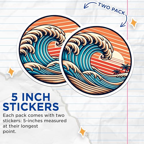 (2 Pack) Ocean Wave Stickers - 5" On Longest Side - Sticks to Smooth Flat Surfaces - Made in USA - BMCS9021 - BMCS9021