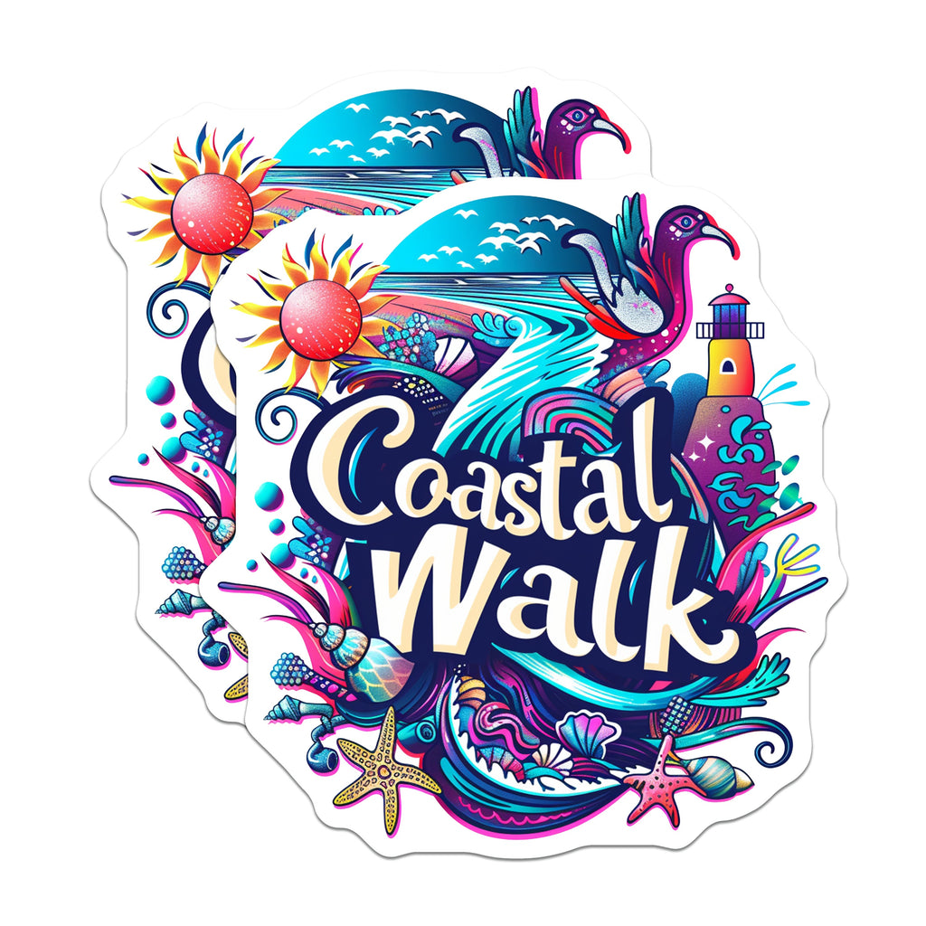 (2 Pack) Coastal Walk Magnets - Vibrant Ocean Scene - Lighthouse Seashell Art - 5 Inches On Longest Side - Thick Durable Magnet - Made in USA - MAG38808