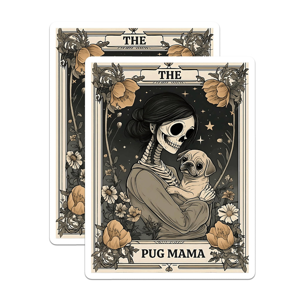 (2 Pack) Pug Mama Magnets - Skeleton Dog Mom Art - Dark Academia Gothic Pet Lover Decor - Quirky Dog Owner Accents - 5 Inches On Longest Side - Thick Durable Magnet - Made in USA - MAG28305