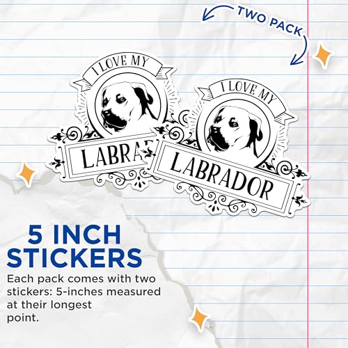 (2 Pack) I Love My Labrador Stickers - Dog Breed Stickers - Pet Lover Stickers - 5" On Longest Side - Sticks to Any Smooth Flat Surface - Made in USA - BMCS2972