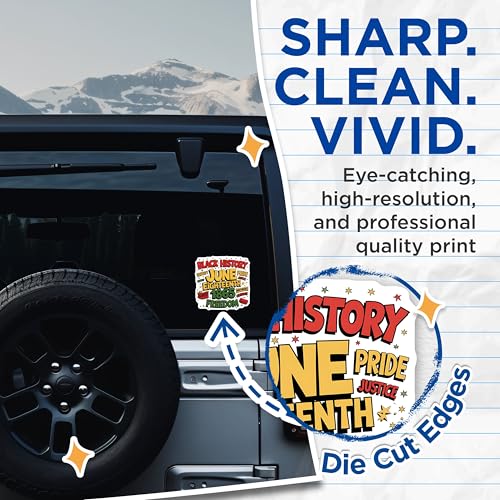 (2 Pack) Black History June Eighteenth 1865 Stickers - Equality Pride Justice Stickers - Celebrate Freedom Stickers - 5" On Longest Side - Sticks to Smooth Flat Surfaces - Made in USA - BMCS3890