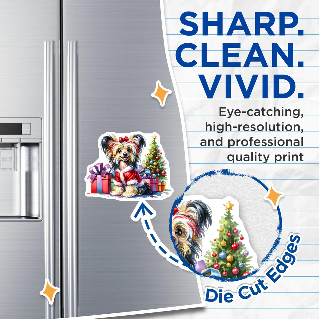(2 Pack) Christmas Dog Magnets - Festive Yorkie Santa Puppy Refrigerator Decor - Holiday Pet Lover Accessories - 5 Inches On Longest Side - Thick Durable Magnet - Made in USA - MAG27226