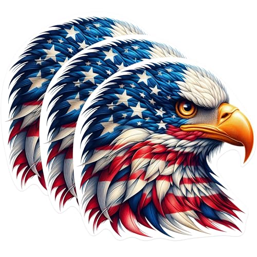 (3 Pack) American Eagle Decals - Patriotic Decor - USA Pride Decal - 3 Inches On Longest Side - Easy Peel & Apply - Made in USA - 3MCS0991