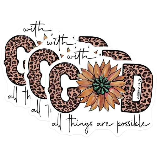 (3 Pack) Leopard Print Decals - Sunflower Decal - Christian Verse Decals - 3 Inches On Longest Side - Easy Peel & Apply - Made in USA - 3MCS4947