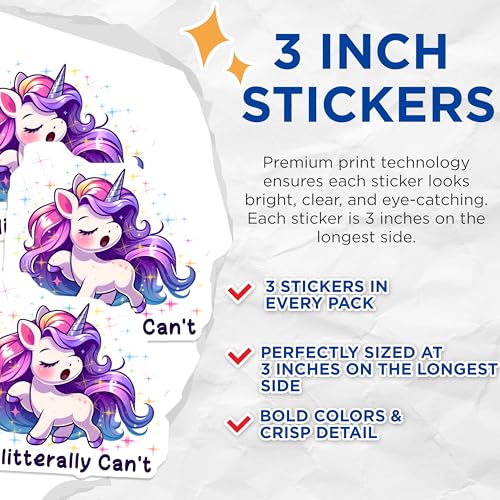 (3 Pack) Funny Unicorn Decals - Sarcastic Quote - Laptop Stickers - 3 Inches On Longest Side - Easy Peel & Apply - Made in USA - 3MCS4417