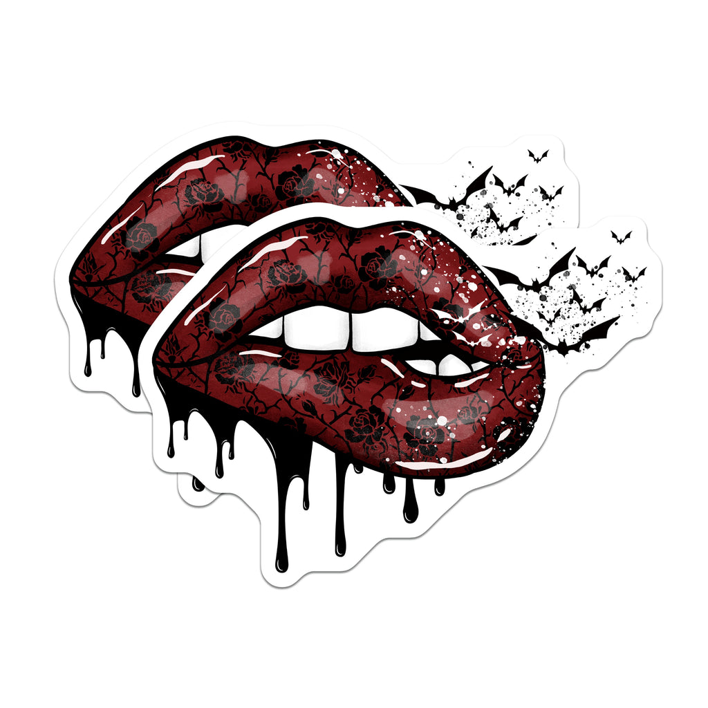 (2 Pack) Gothic Lips Magnets - Vampire Bat Decor - Dark Aesthetic Fridge Art - Spooky Halloween Goth Accessory - 5 Inches On Longest Side - Thick Durable Magnet - Made in USA - MAG38513