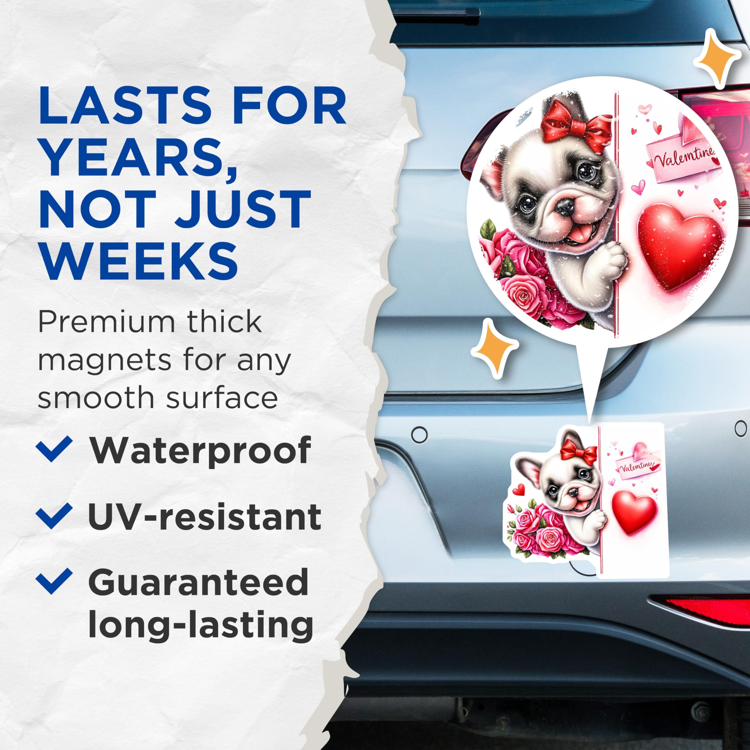 (2 Pack) French Bulldog Magnets - Valentines Dog Decor - Cute Puppy Heart Magnets - 5" On Longest Side - Premium Magnet - for Cars, Refrigerators, Toolboxes, Lockers - Made in USA - MAG14601