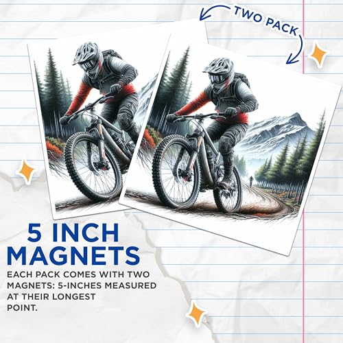 (2 Packs) Mountain Biking Riding in The Mountains Magnets - Mountain Biking Magnets - 5 Inches On Longest Side - Premium Magnet - for Fridges, Toolboxes, Cars - Made in USA - MAG2498