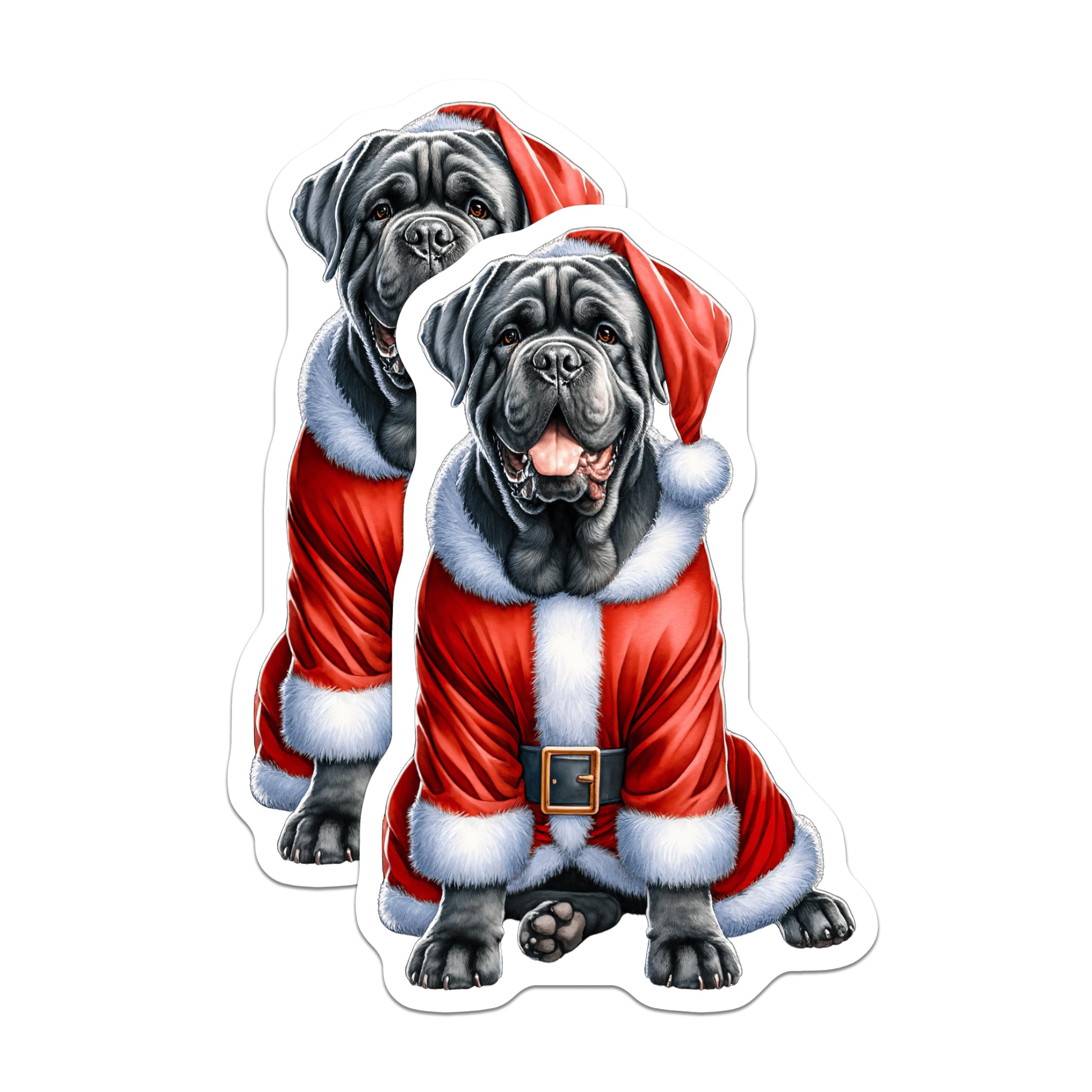 (2 Pack) Cane Corso Magnets - Santa Dog Decor - Christmas Holiday Pet Art - 5 Inches On Longest Side - Thick Durable Magnet - Made in USA - MAG23422