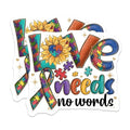 (2 Pack) Autism Awareness Stickers - Love Needs No Words - Colorful Puzzle Stickers - 5" On Longest Side - Sticks to Smooth Flat Surfaces - Made in USA - BMCS4157