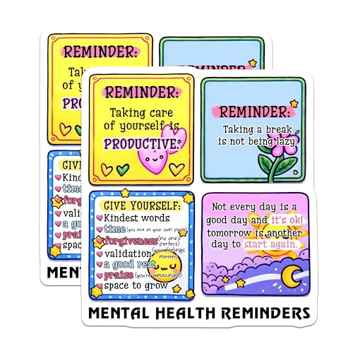 (2 Pack) Mental Health Reminder Stickers - Encouraging Positive Affirmation - Motivational Self-Care - 5" On Longest Side - Sticks to Smooth Flat Surfaces - Made in USA - BMCS8320